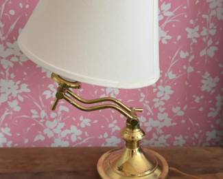 Vintage Brass Swing Arm Desk Lamp with Cream Shade