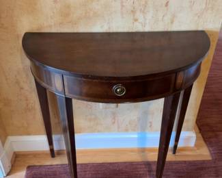 Vintage Demi-Lune Wood Console Table with Inlay Detail