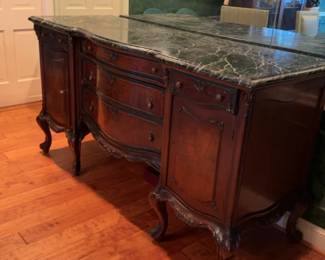 Antique Marble Top Sideboard with Green Veined Stone