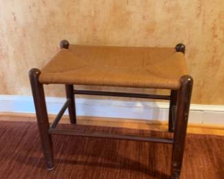 Mid-Century Modern Teak Ottoman with Faux Fur Top