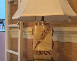Vintage Marble and Alabaster Lamp Base with Brass Pedestal