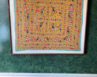 Vintage Framed Indian Phulkari Shisha Embroidery Wall Hanging