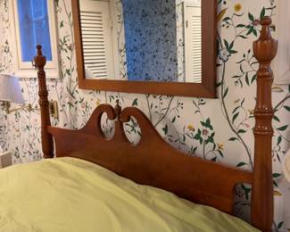 Classic Cherry Wood Four-Poster Bed Frame