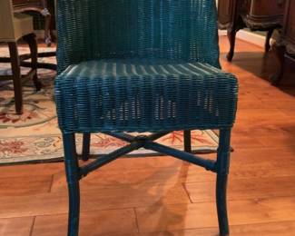 Vintage Green Wicker High-Back Dining Chair