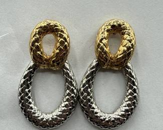 Pair Of TwoTone Textured Door Knocker Style Earrings