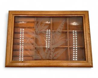 Vintage Wooden Jewelry Box with Etched Glass Bird of Paradise Lid