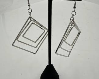 Pair Of Graduated Triple Open Square Geometric Drop Earrings