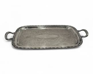 Large Silverplate Handled Serving Tray with Chased Floral Center