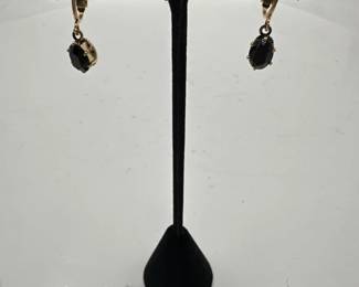 Pair Of Small GoldTone  Black Stone ClipOn Earrings