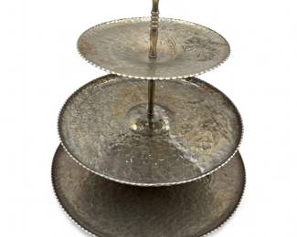 Rodney Kent Hammered Aluminum 3Tier Serving Tray, Tulip Pattern