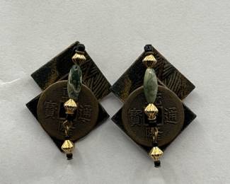 Pair Of MixedMedia Drop Earrings With ChineseStyle Coins