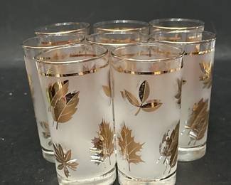 Set Of Eight Vintage Libbey Glasses With Leaf Pattern