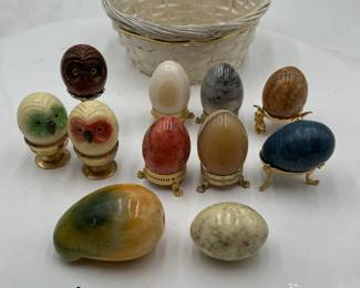 Collection Of Eleven Decorative Polished Stone Eggs