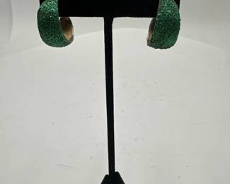 Pair Of Thick Hoop Sparkling Green Resin Earrings