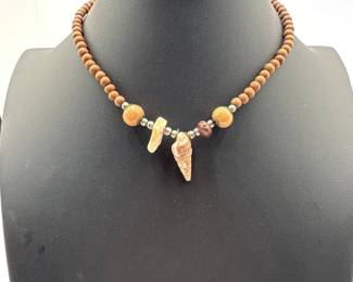 Beaded Shell And Sandalwood Necklace