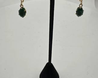 Pair Of Small GoldTone  Green Stone ClipOn Earrings