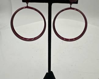 Pair Of Burgundy Resin Wide Hoop Dangle Earrings