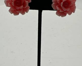 A Pair Of Vintage Pink Rose ClipOn Earrings