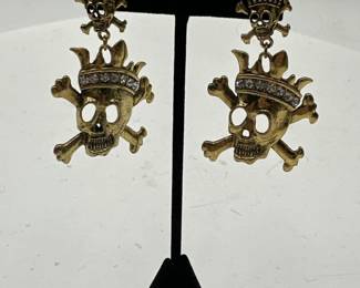 Pair Of GoldTone Skull And Crossbones Earrings