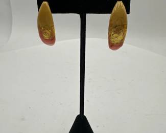 Pair Of GoldTone AlmondShaped TexturedFinish Earrings