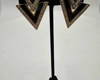 Pair Of Vintage Geometric Earrings With Rhinestone Accents