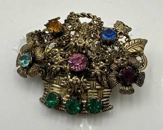 Vintage Czechoslovakian Flower Basket Brooch