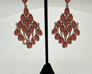 Pair Of Orange Synthetic Stone Chandelier Drop Earrings