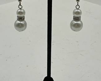 Pair Of Faux Pearl Dangle Earrings With Rhinestone Accents