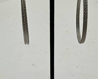 Pair Of SilverTone Textured TeardropShaped Hoop Earrings