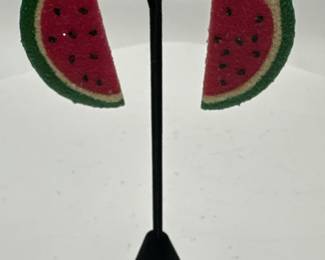 Pair Of Sparkly Resin Watermelon Slice Earrings