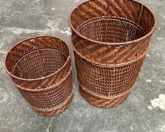 Pair Of Handwoven Rattan Waste BasketsStorage Bins