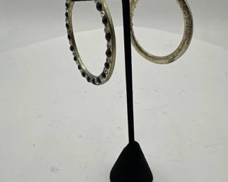 Pair Of Round SilverTone Rhinestone Hoops