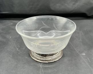 Sterling Silver  Etched Glass Condiment Bowl By A. H. Heisey Company