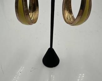 Pair Of GoldTone And Cream Enamel Hoop Earrings