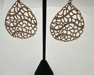 Pair Of Intricate Openwork GoldTone Dangle Teardrop Earrings