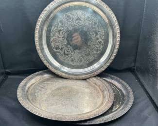 Group Of Three Vintage Silverplate Serving Trays By Wm. Rogers Mfg. Co.