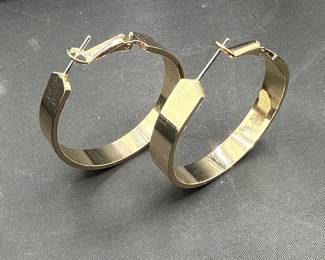 Pair Of Wide FlatBand GoldTone Hoop Earrings