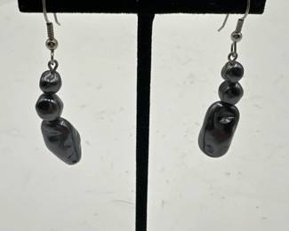 Pair Of Dangle Earrings With Three Graduated Shungite Stones