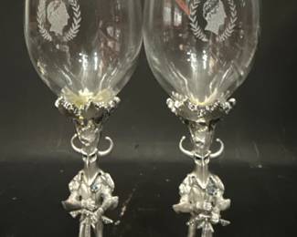 Unique Glass And Pewter Warrior Wine Goblets By Baker Art Foundry