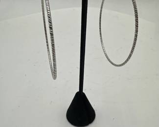 Pair Of Large Textured SilverTone LeverBack Hoop Earrings