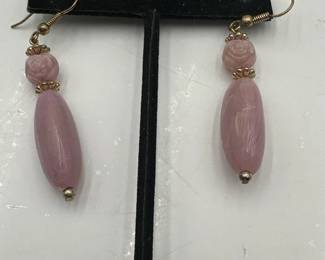 Pair Of Oblong And RoseCut Pink Glass Dangle Earrings