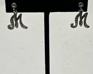 Pair Of CalligraphyStyle Initial M Dangle Earrings