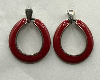 Pair Of Vintage HorseshoeShaped Red  Gold Earrings