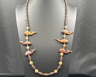 Vintage Wood Bead Fetish Necklace  Earring Set