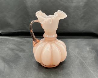 Vintage Fenton Rose Overlay Ruffled Top Melon Pitcher