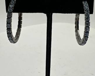 Pair Of Silver Rhinestone Hoop PostBack Earrings