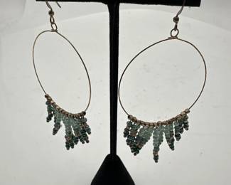 Pair Of Gold Hoop Beaded Dangle Earrings