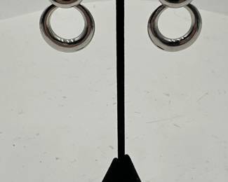 Pair Of Vintage SilverTone Double Hoop Drop Earrings