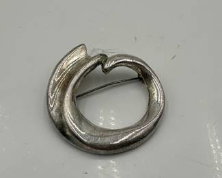 Vintage SilverToned Brooch With Modern Organic Swirl Design