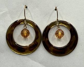 Pair Of Faux Tortoiseshell Acrylic Hoop Dangle Earrings